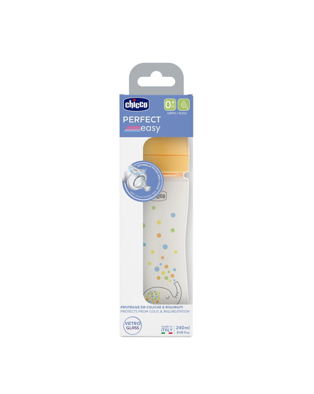 Biberon perfect easy 240ml in vetro arancione - chicco
