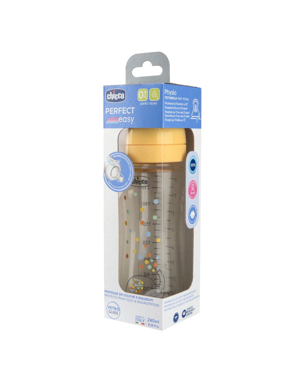 Biberon perfect easy 240ml in vetro arancione - chicco