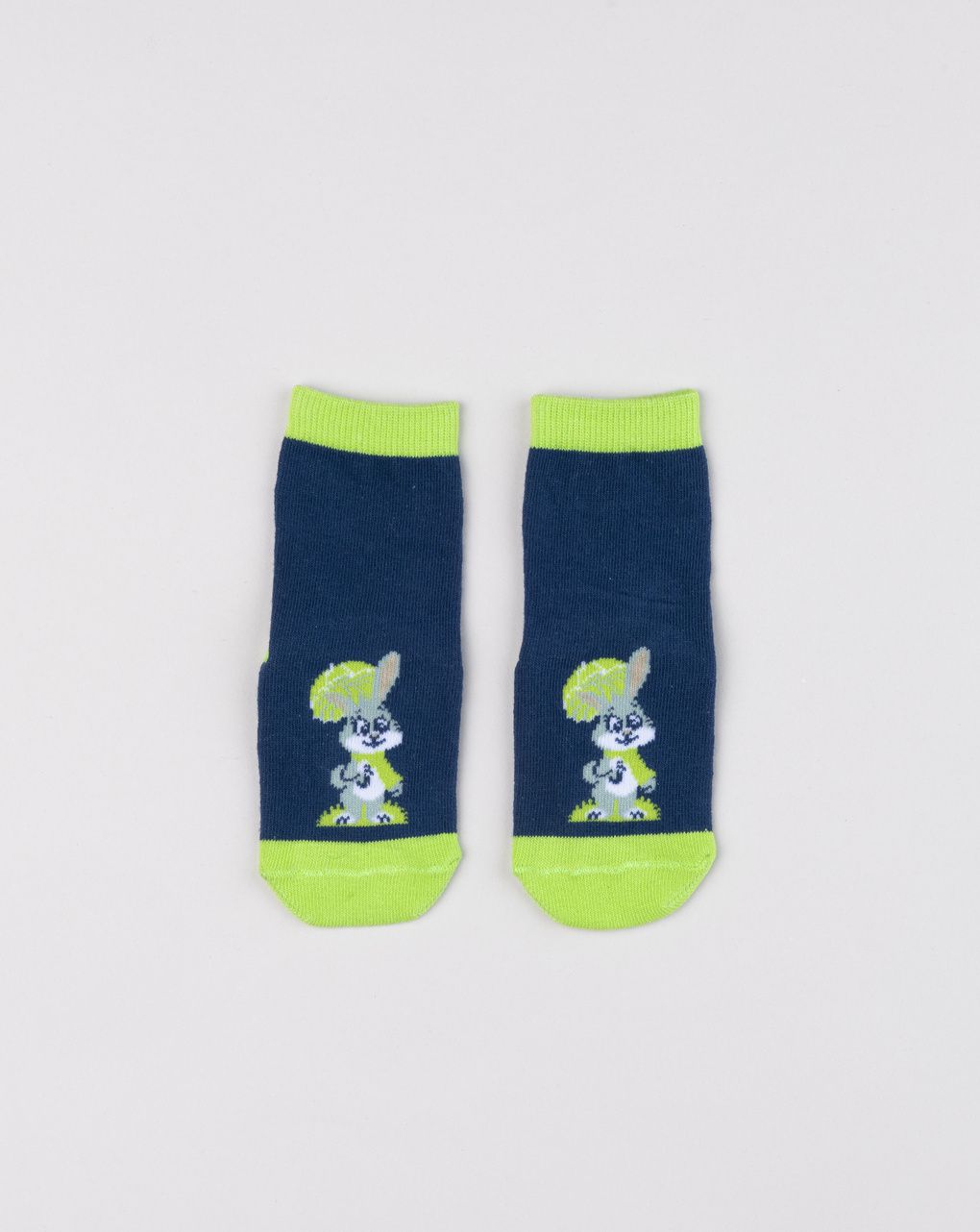 Antiscivolo bimba blu navy con coniglietto e foglia