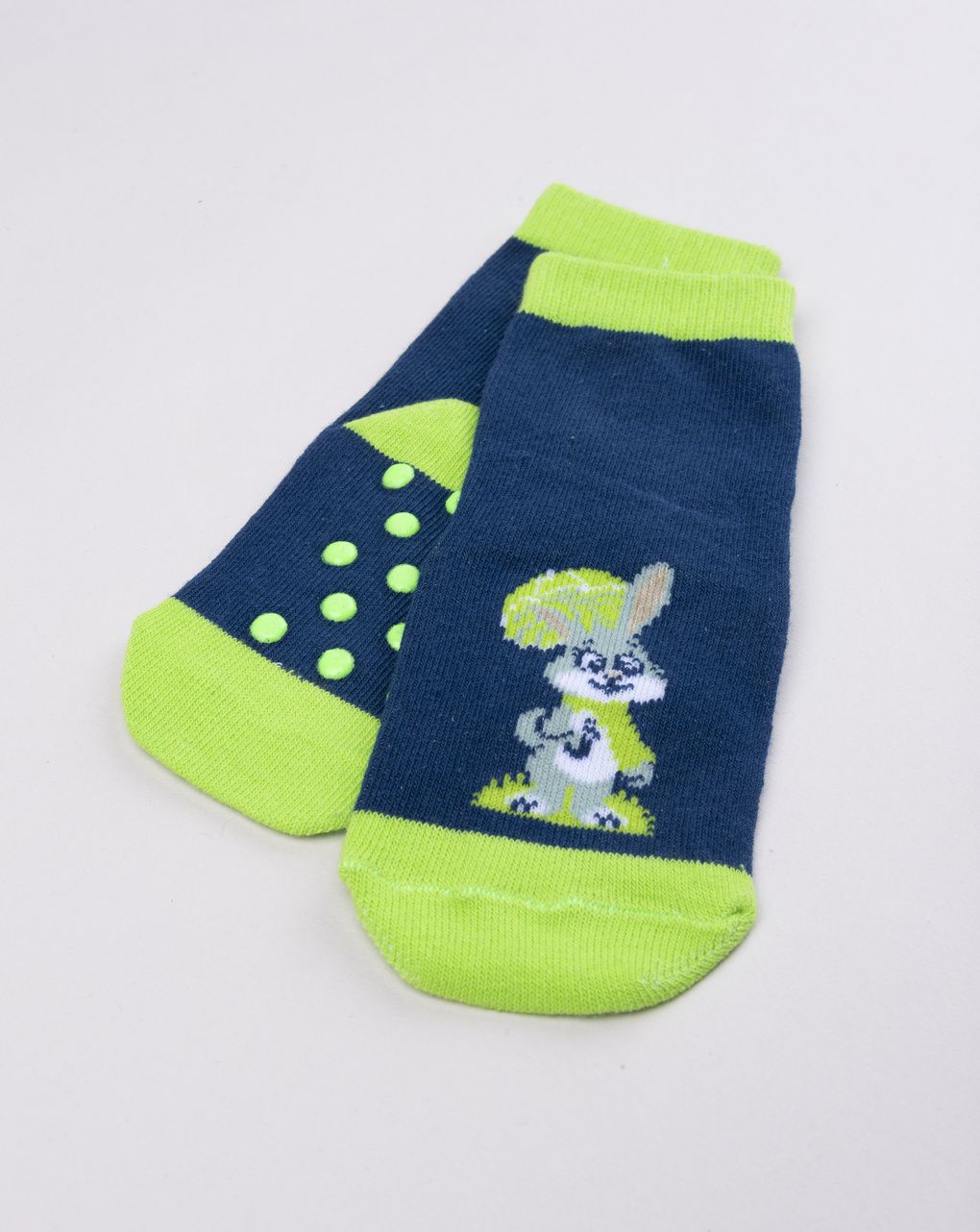 Antiscivolo bimba blu navy con coniglietto e foglia