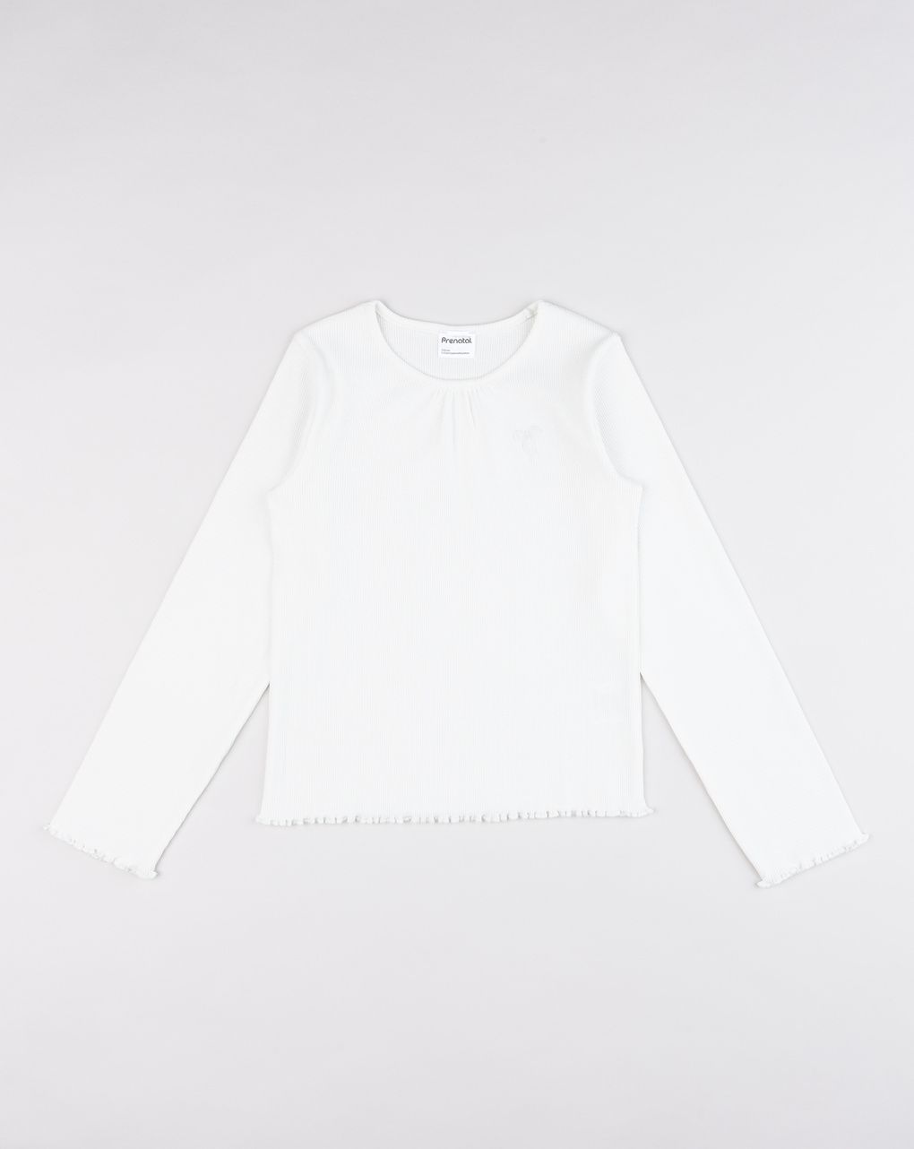 T-shirt bambina a costine blu con ricamo fiocco