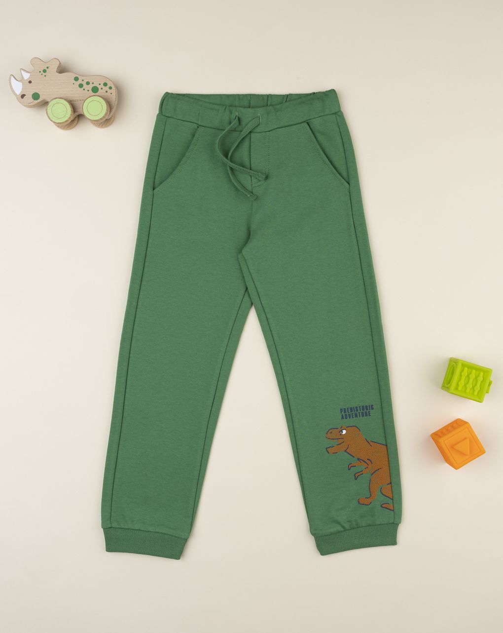 Pantalone bambino verde stampa t-rex
