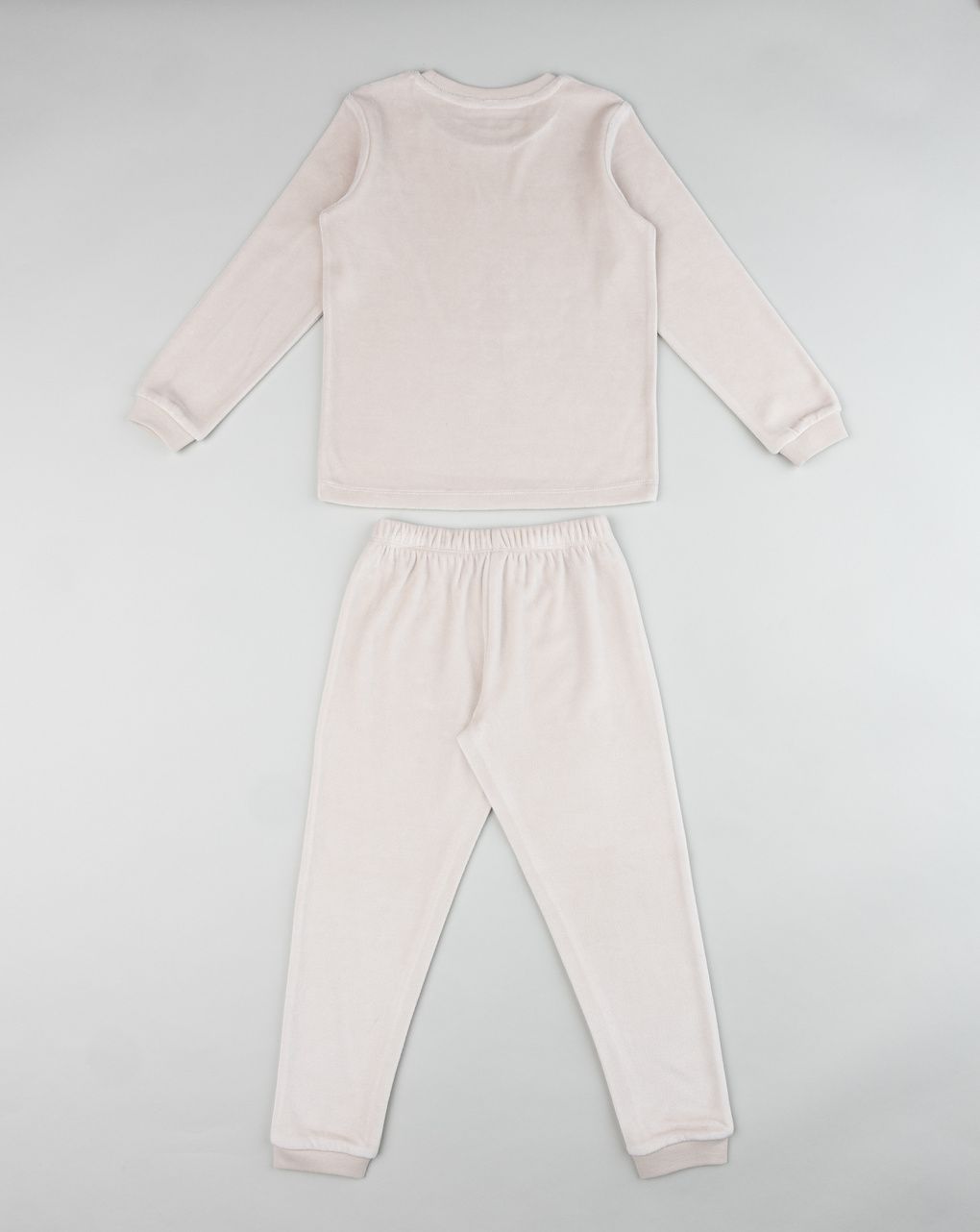 Pigiama ciniglia lungo due pezzi bimbo beige "dino"