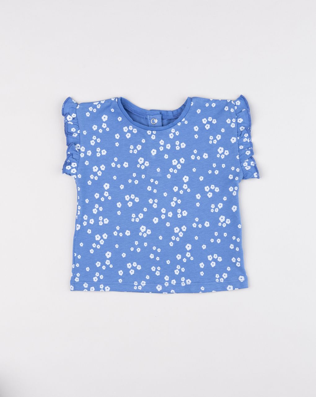 T-shirt blu bambina con volant e allover