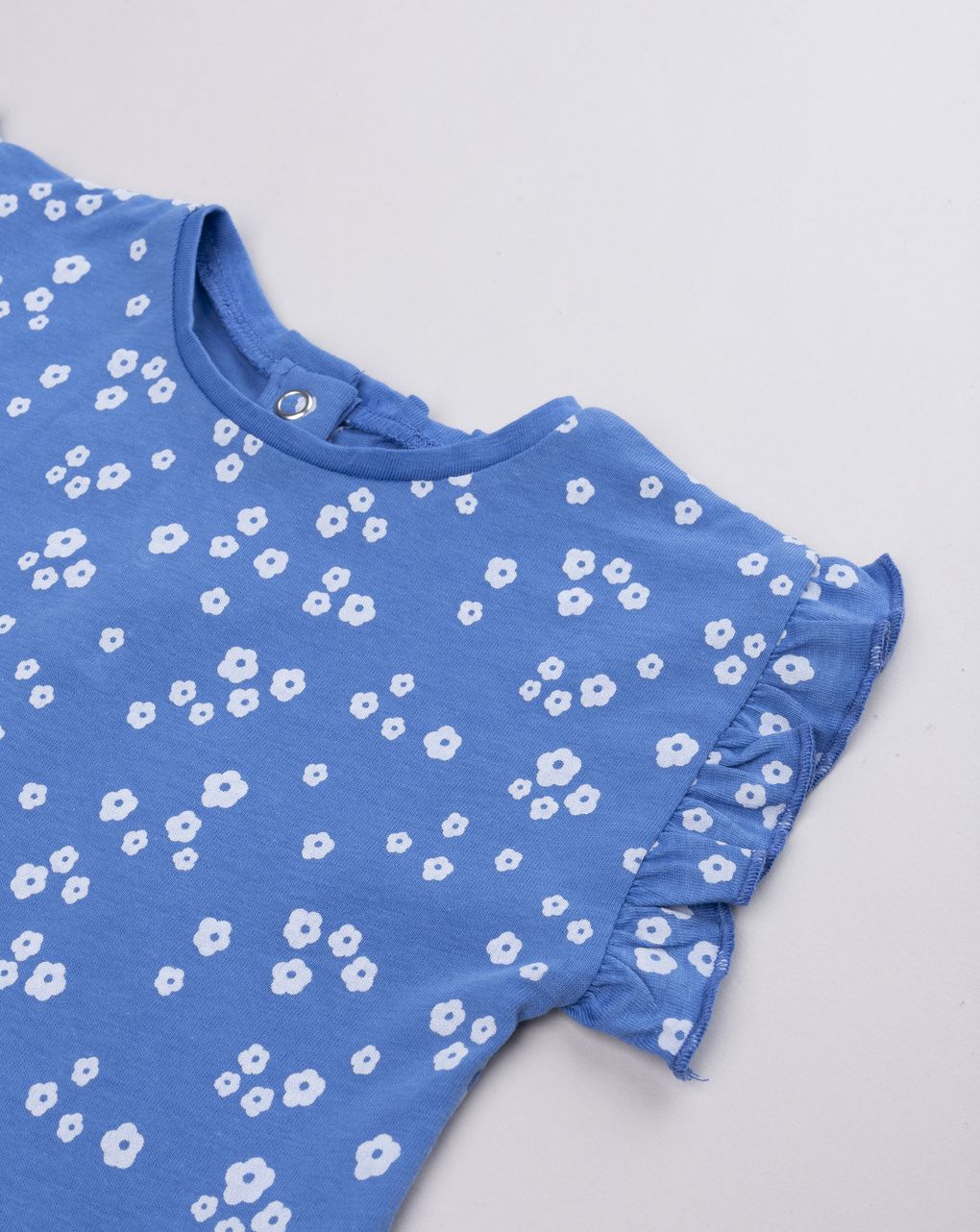 T-shirt blu bambina con volant e allover