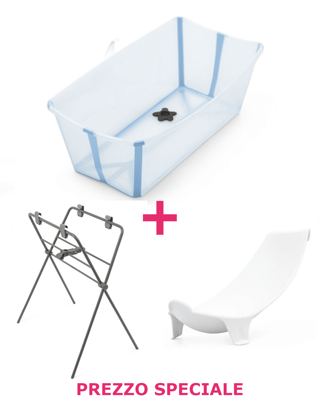 Flexi bath ocean blue + supporto per flexi e neonato a un prezzo speciale - stokke®
