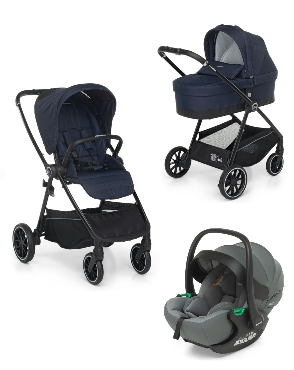 Trio divo + seggiolino rek grey+ adattatore - marine - foppapedretti