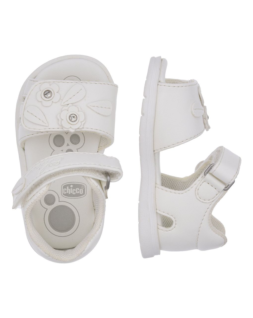 Sandali primi passi neonata bianchi con decorazioni - chicco guam