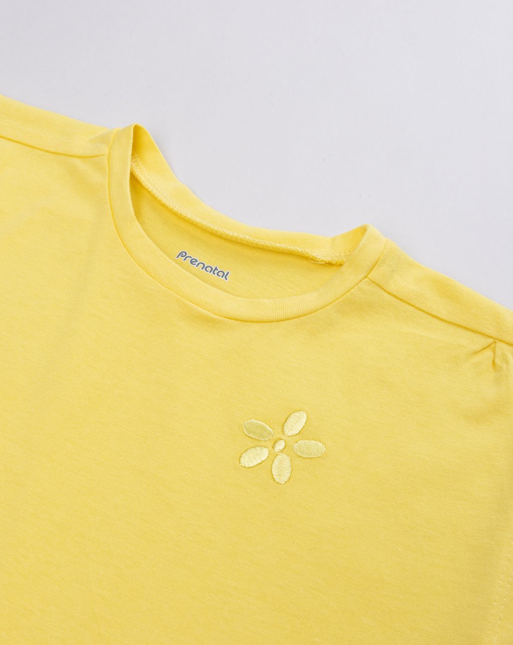 T-shirt bambina gialla con ricamo fiore