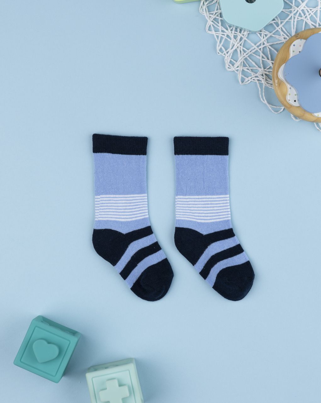 Coppia di calze bimbo azzurre a righe