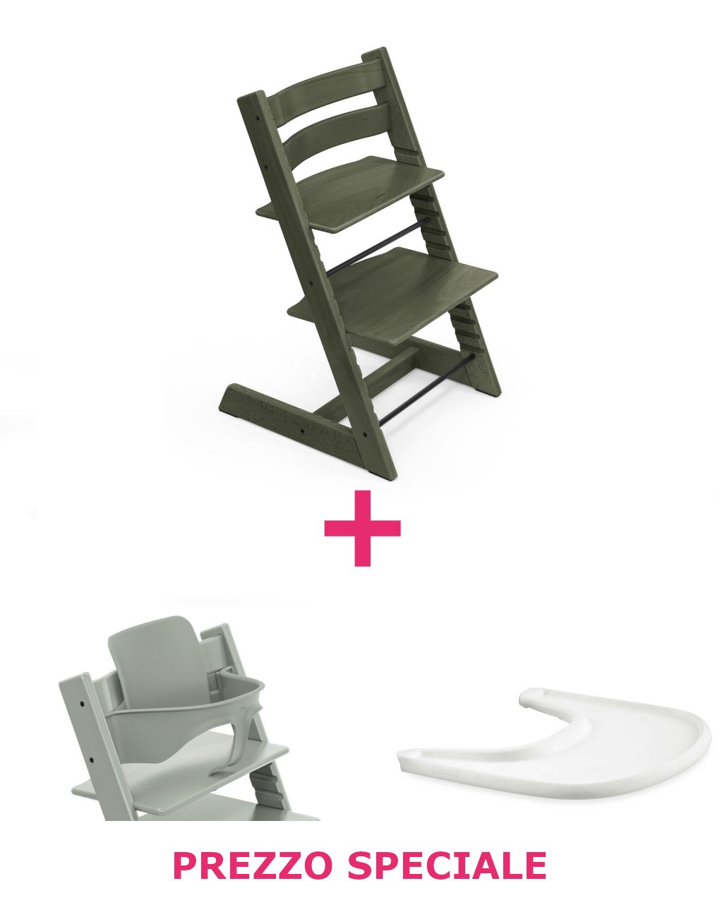 Tripp trapp® marble green + babyset glacier + vassoio bianco – personalizzabile – stokke®