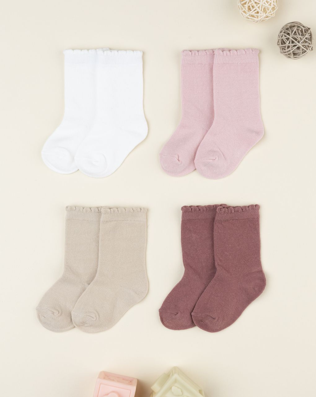 Pack 4 gambaletti bimba multicolor con bordo ondulato