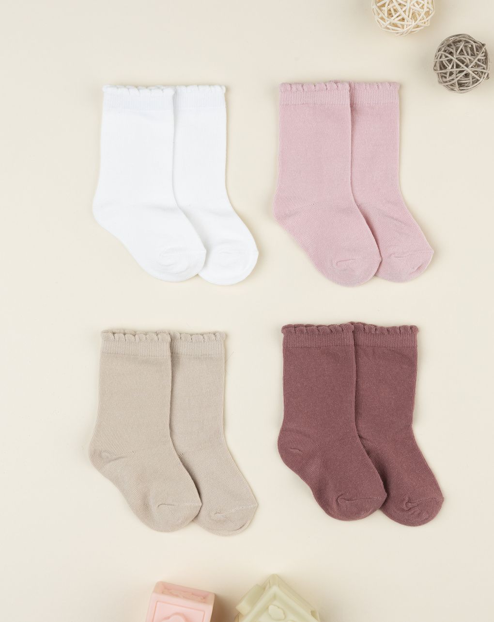 Pack 4 gambaletti bimba multicolor con bordo ondulato