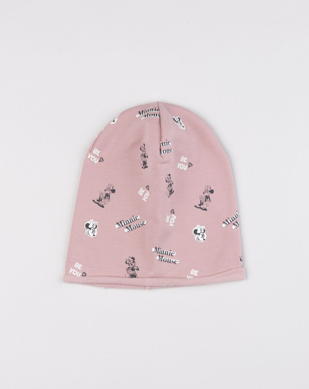 Berretto beanie bambina con stampa minnie rosa antico