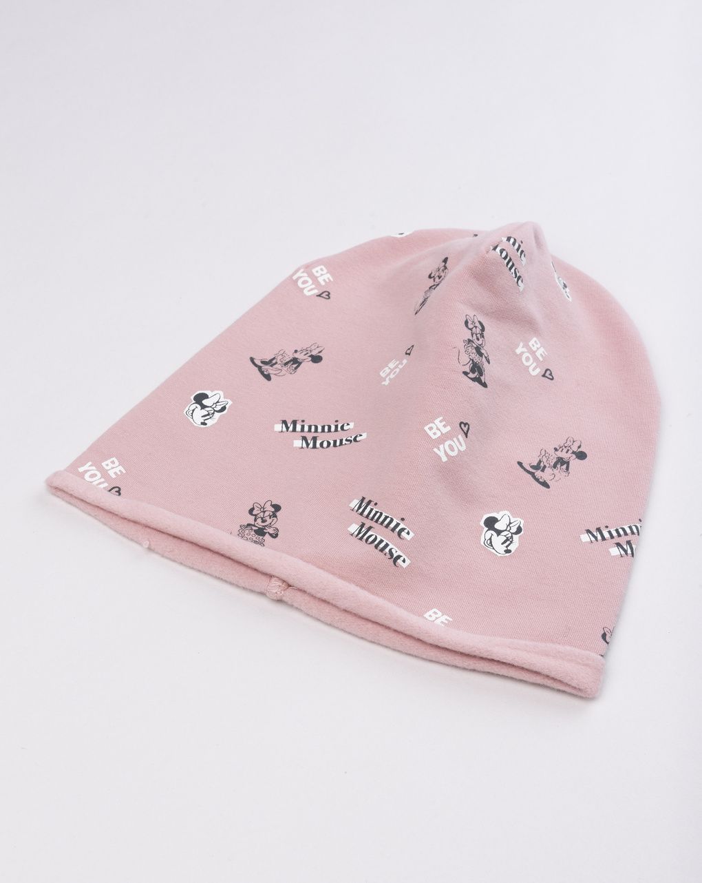 Berretto beanie bambina con stampa minnie rosa antico