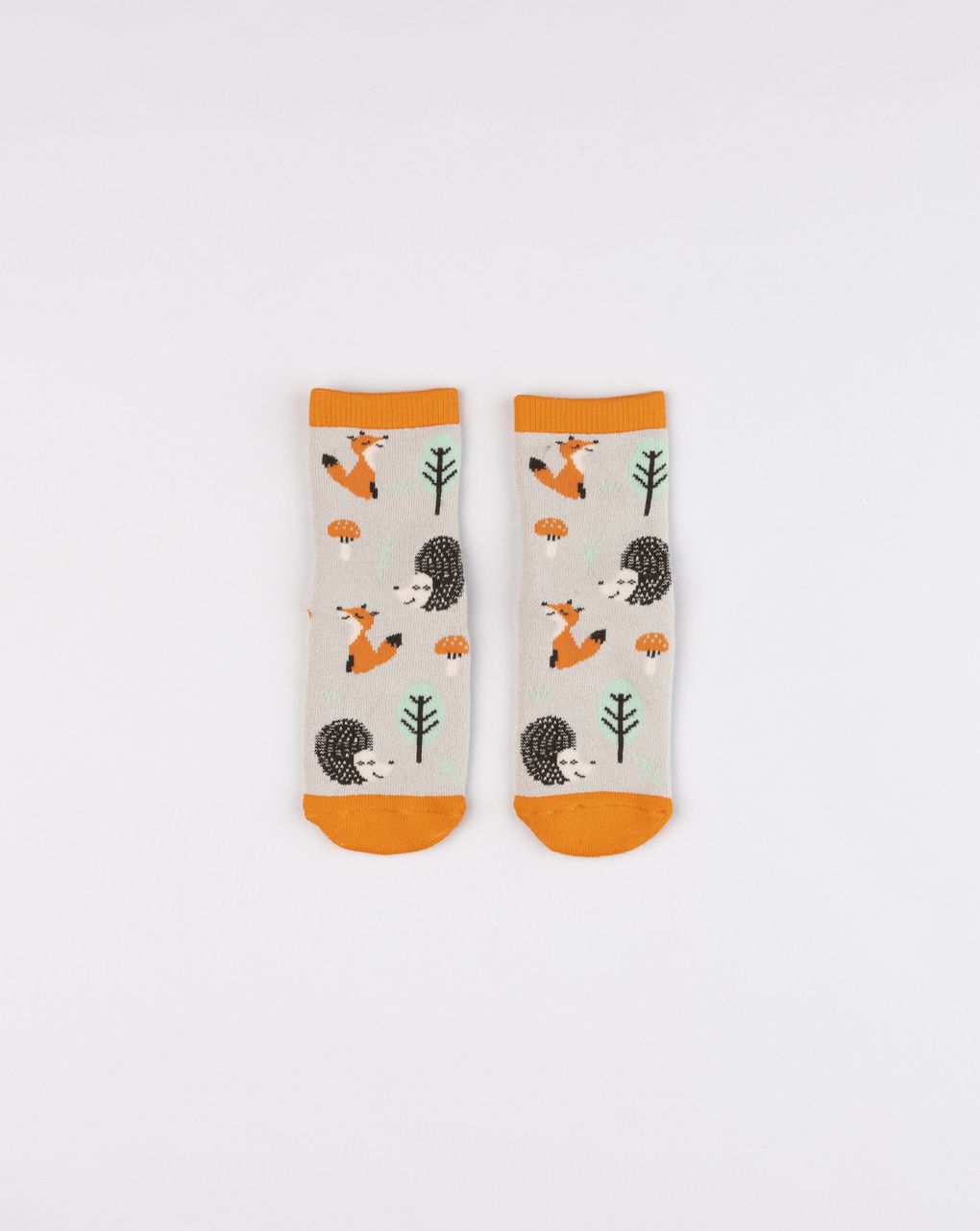 Calze antiscivolo bimbo beige/arancio animali del bosco