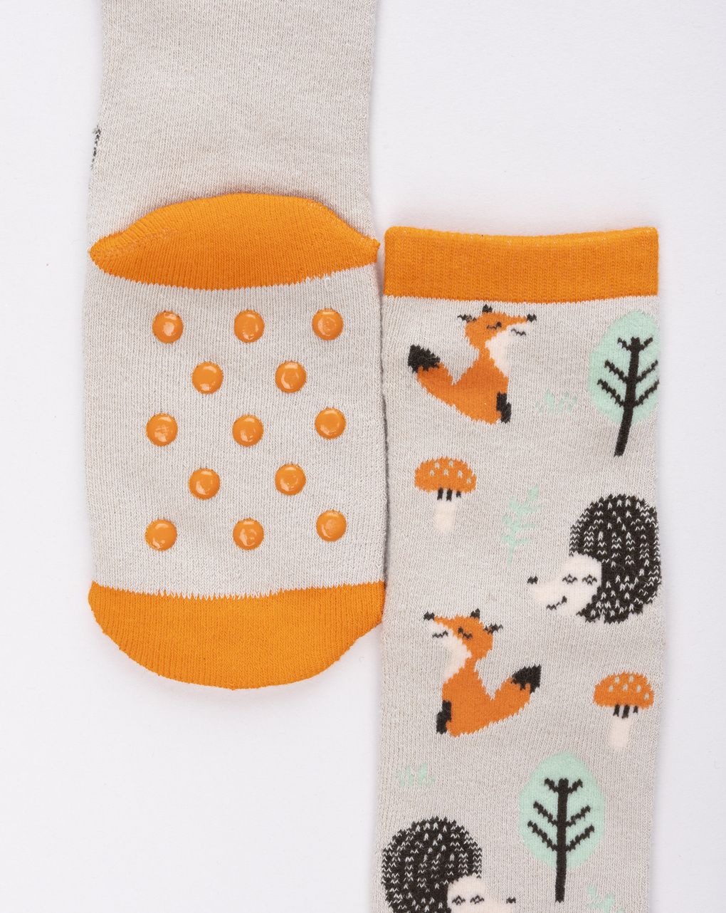 Calze antiscivolo bimbo beige/arancio animali del bosco