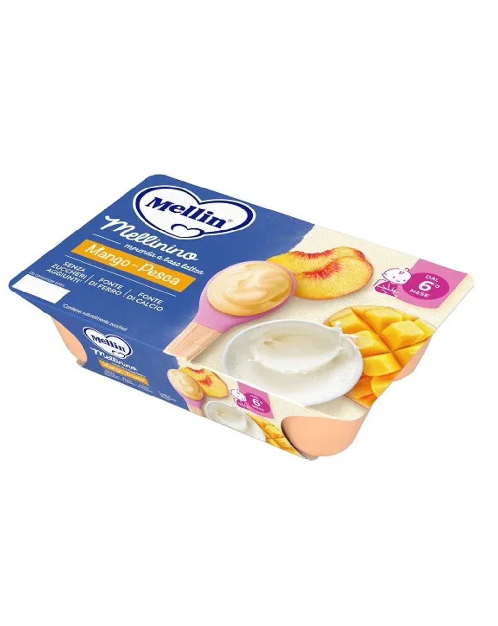 Merenda pastorizzata mellinino mango pesca 6x55 gr - mellin