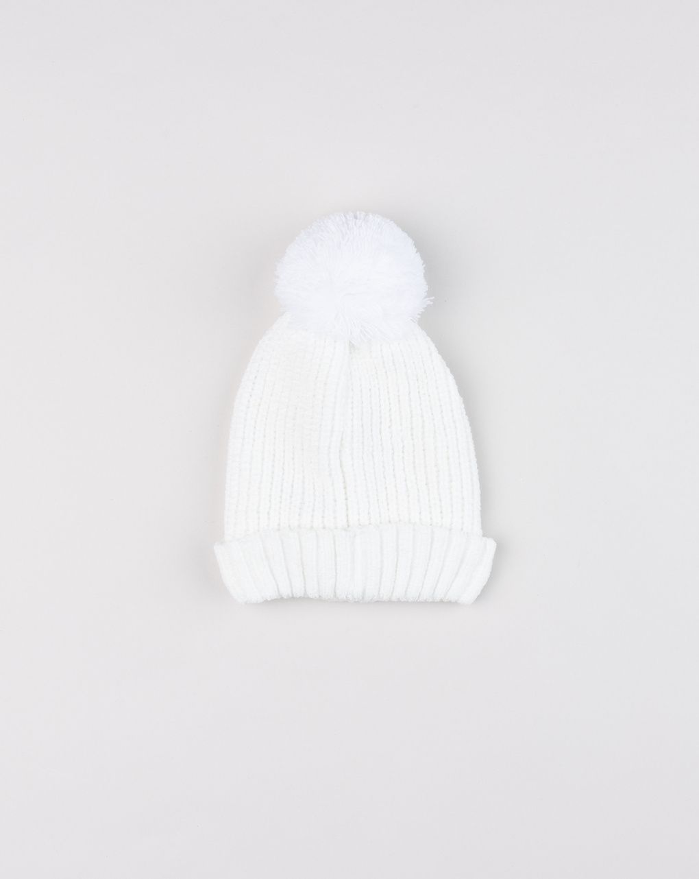 Berretto bambina in ciniglia bianco con pon pon