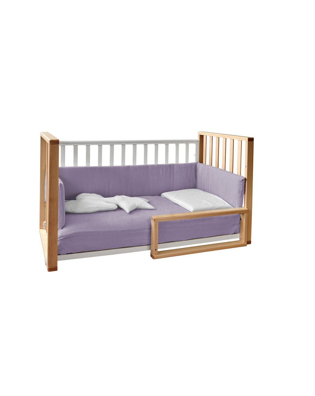 Letto infinito naturale-bianco con tessile muslin lilla - italbaby