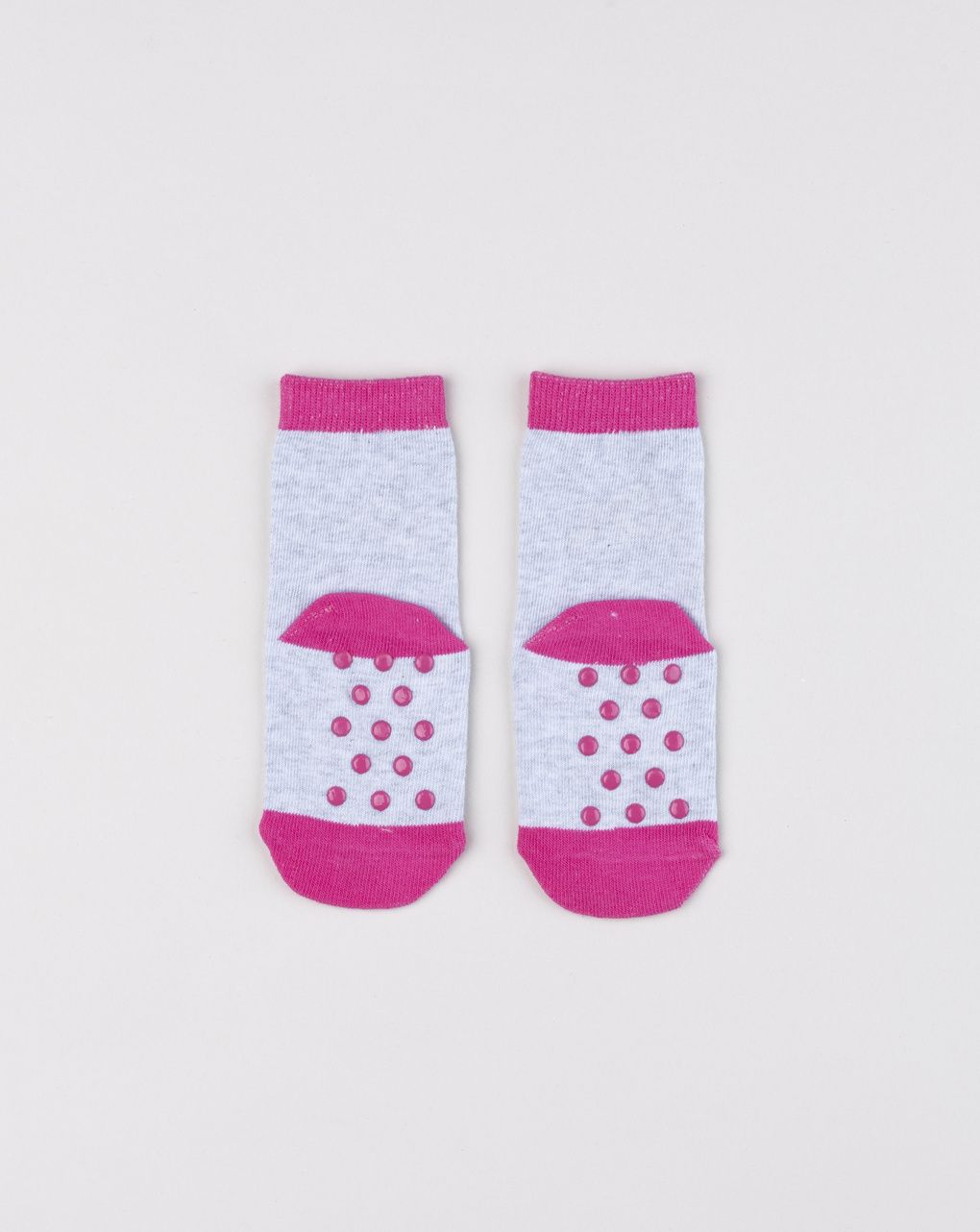 Antiscivolo bimba grigio melange/fucsia con gattino