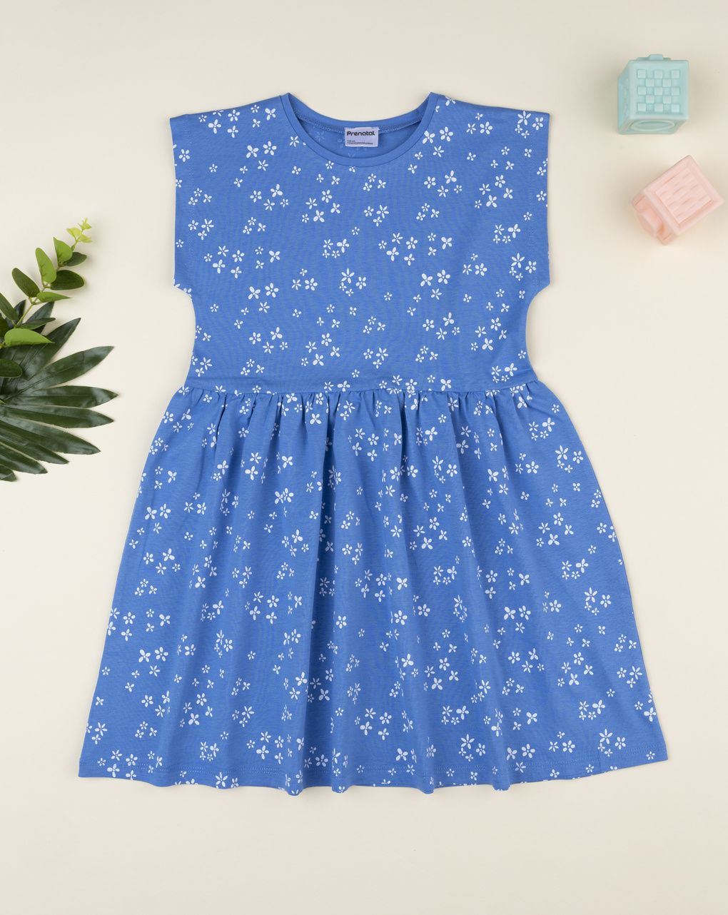 Vestito svasato blu a fiori per bambina