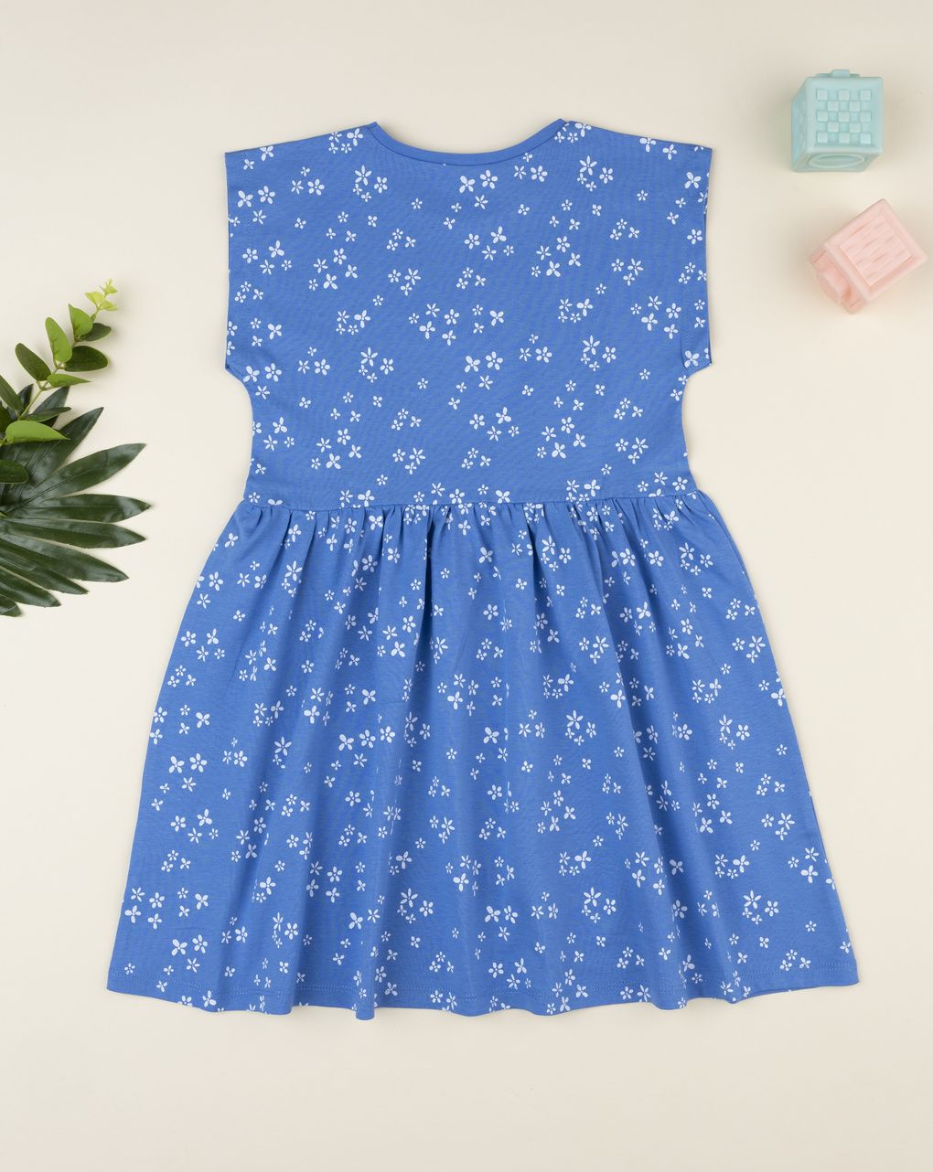 Vestito svasato blu a fiori per bambina