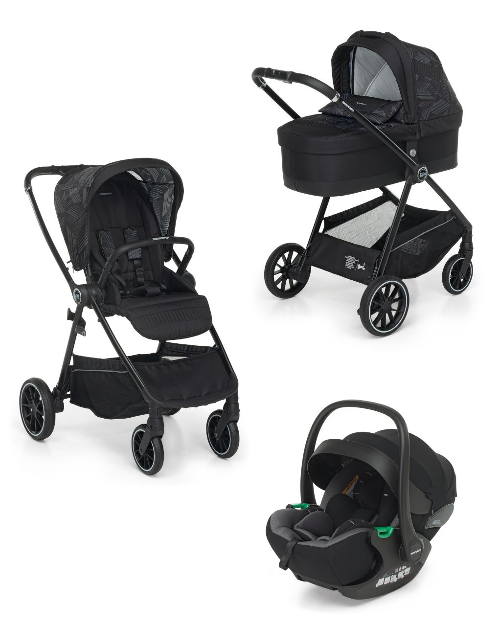 Trio divo + seggiolino rek black + adattatore - glamour - foppapedretti
