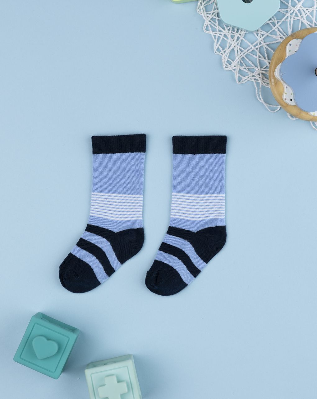 Coppia di calze bimbo azzurre a righe