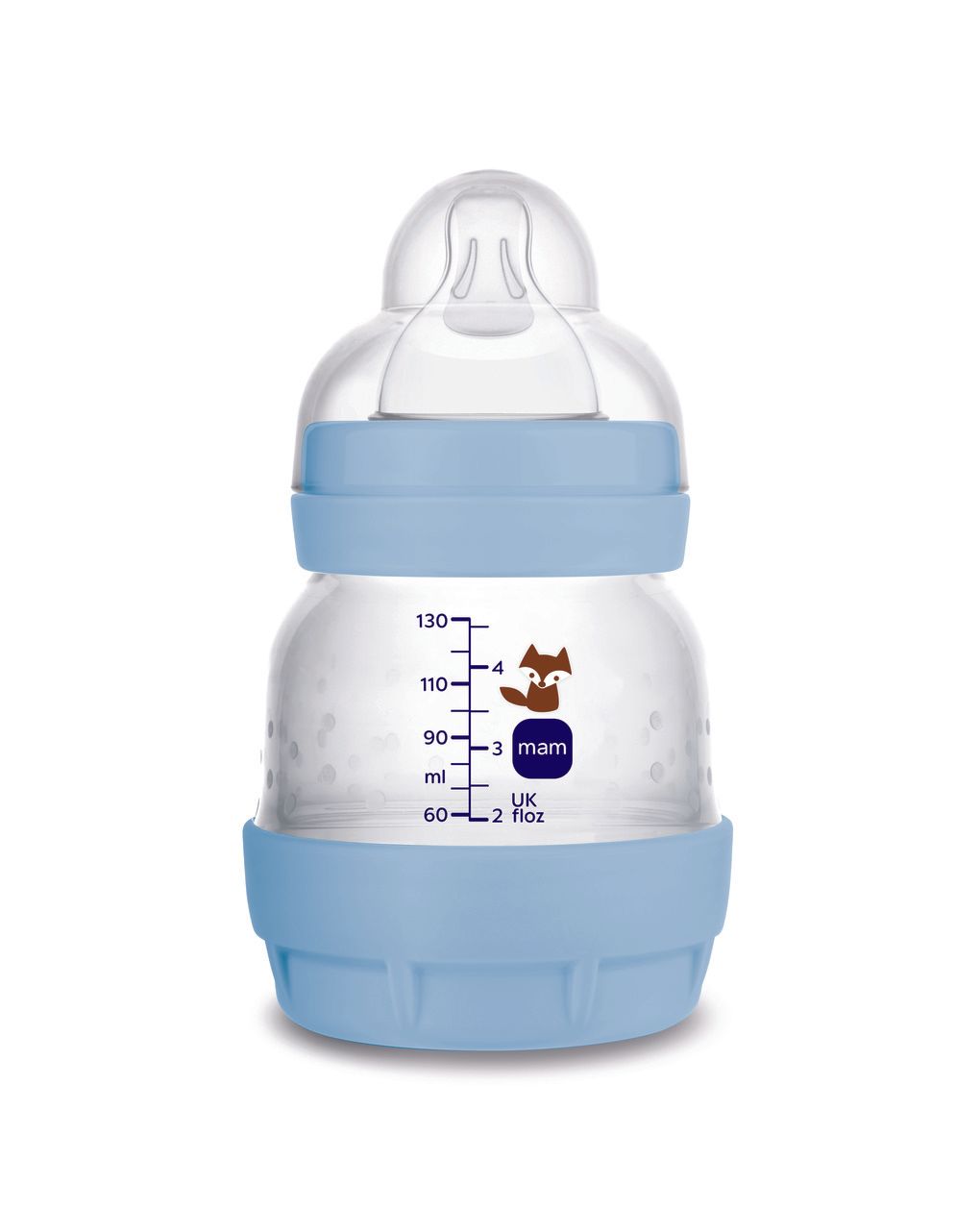 Mam biberon easy start 130 ml, biberon anticolica per allattamento misto che riduce le bolle d'aria e il rischio di coliche, azzurro
