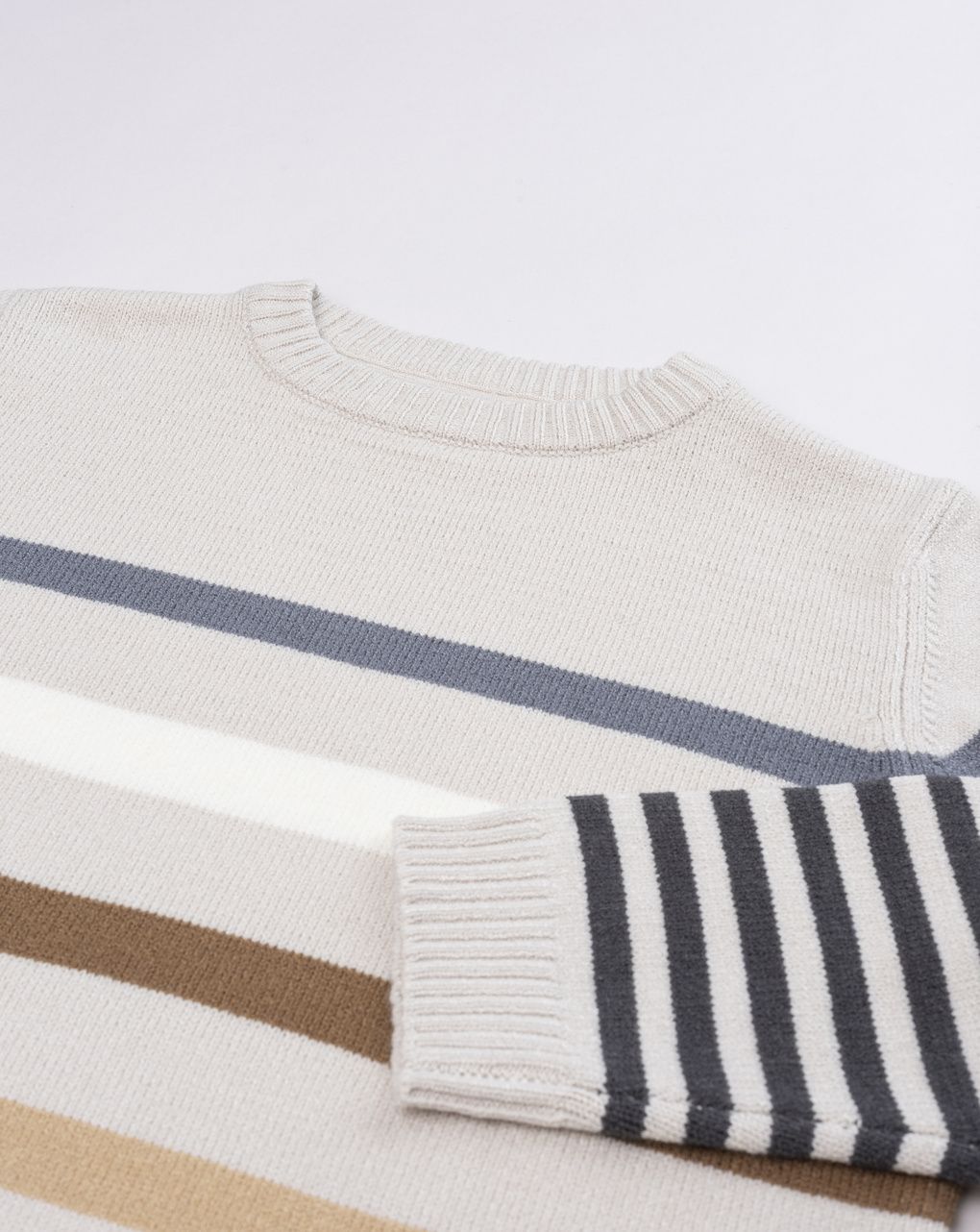 Maglia tricot bambino beige righe multicolor