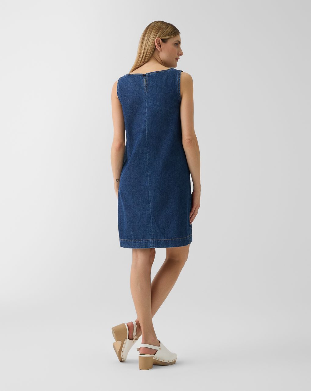 Abito smanicato denim premaman