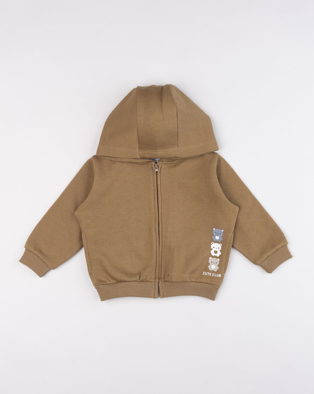 Felpa bimbo con cappuccio "cute club" marrone