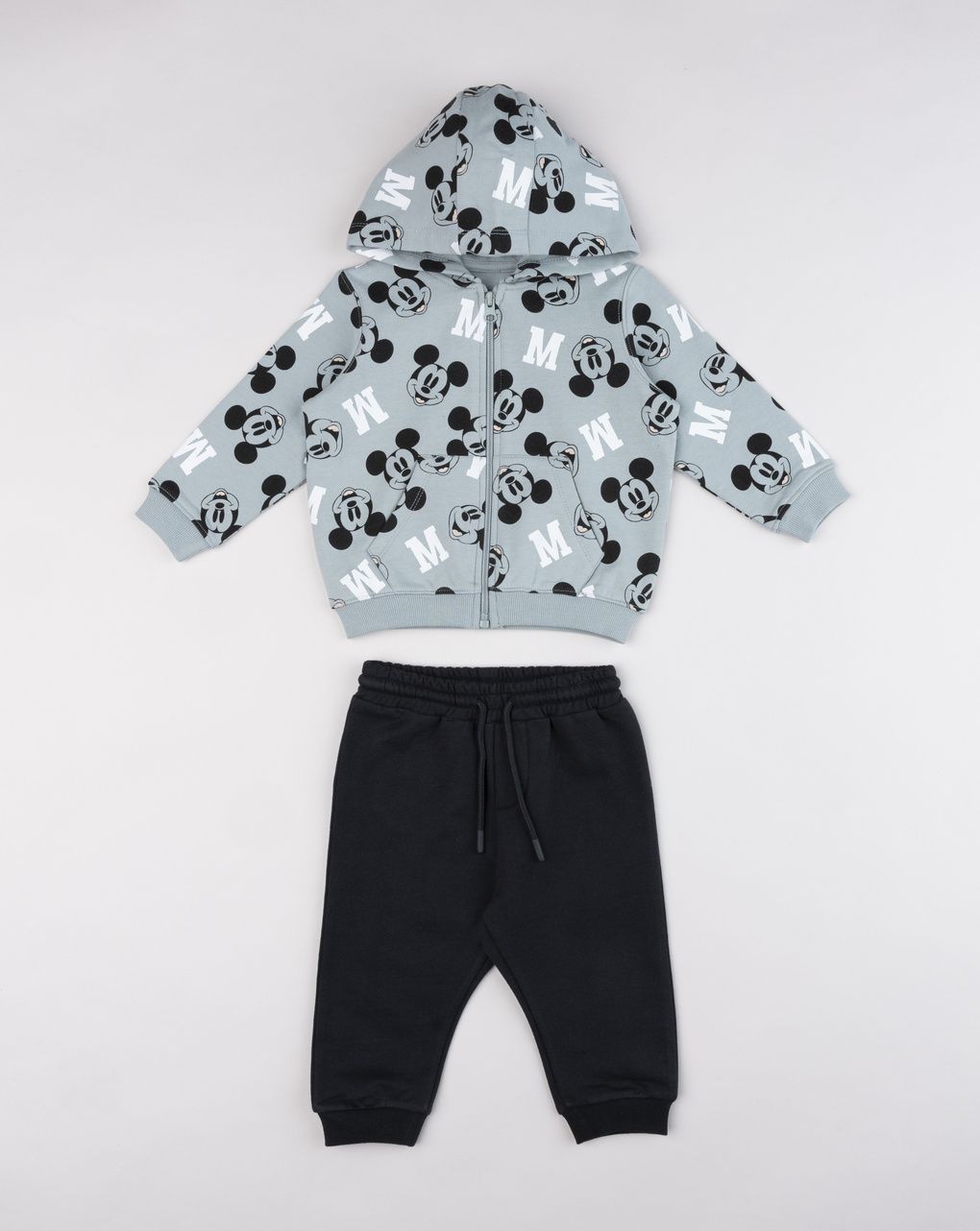 Completo jogging bimbo mickey mouse con cappuccio e zip
