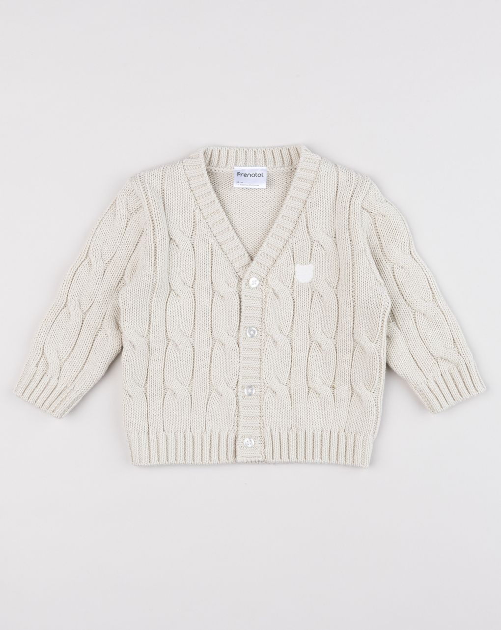 Cardigan tricot bimbo beige lavorazione a trecce