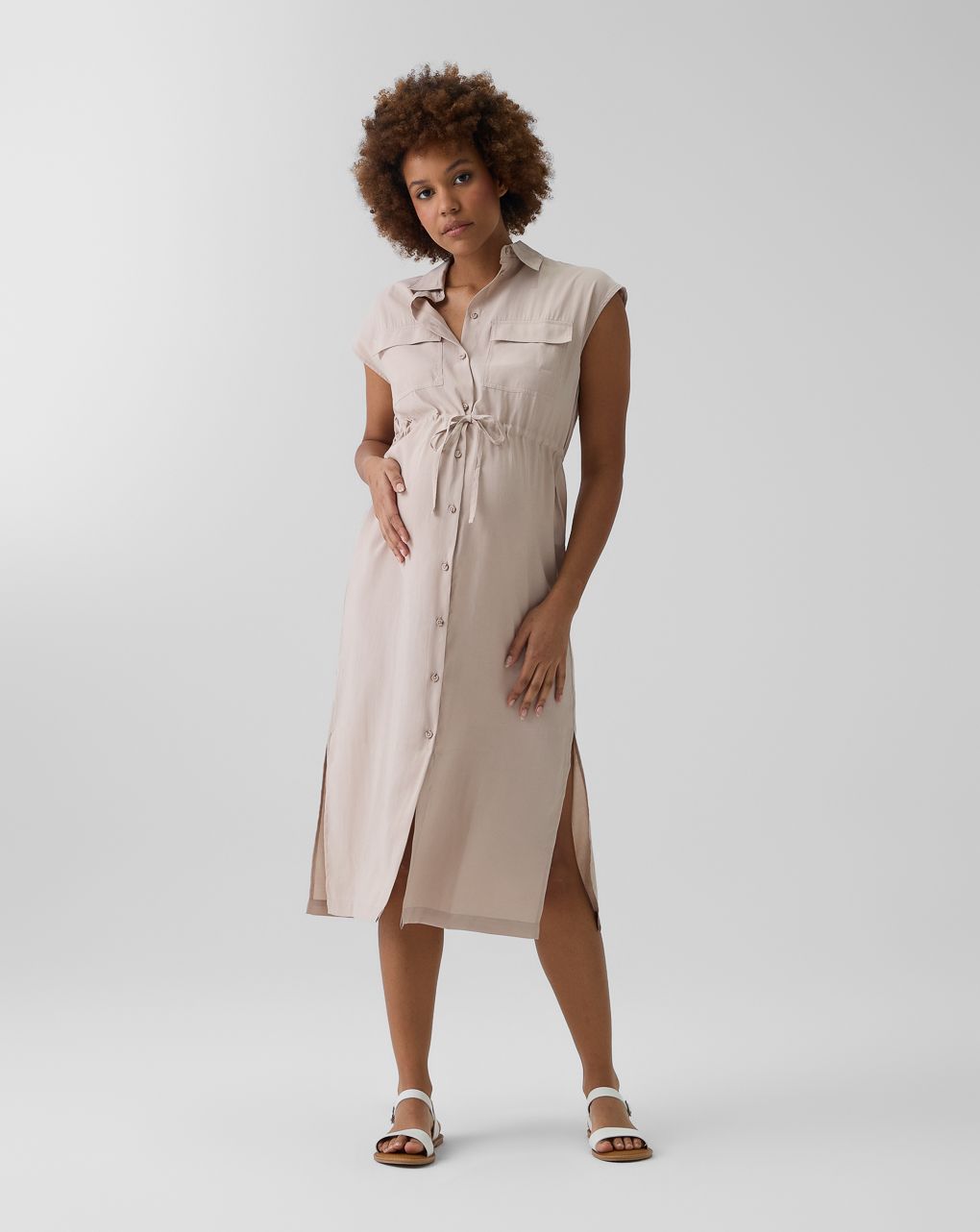 Abito premaman chemisier con coulisse beige