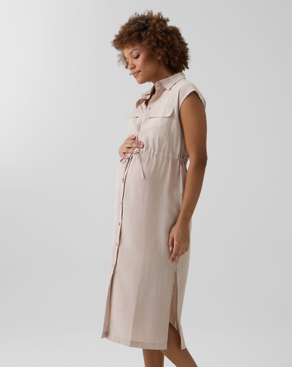 Abito premaman chemisier con coulisse beige