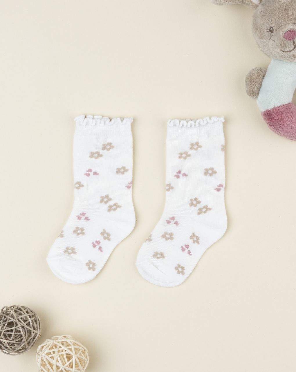 Gambaletti bambina panna con fiori e cuori