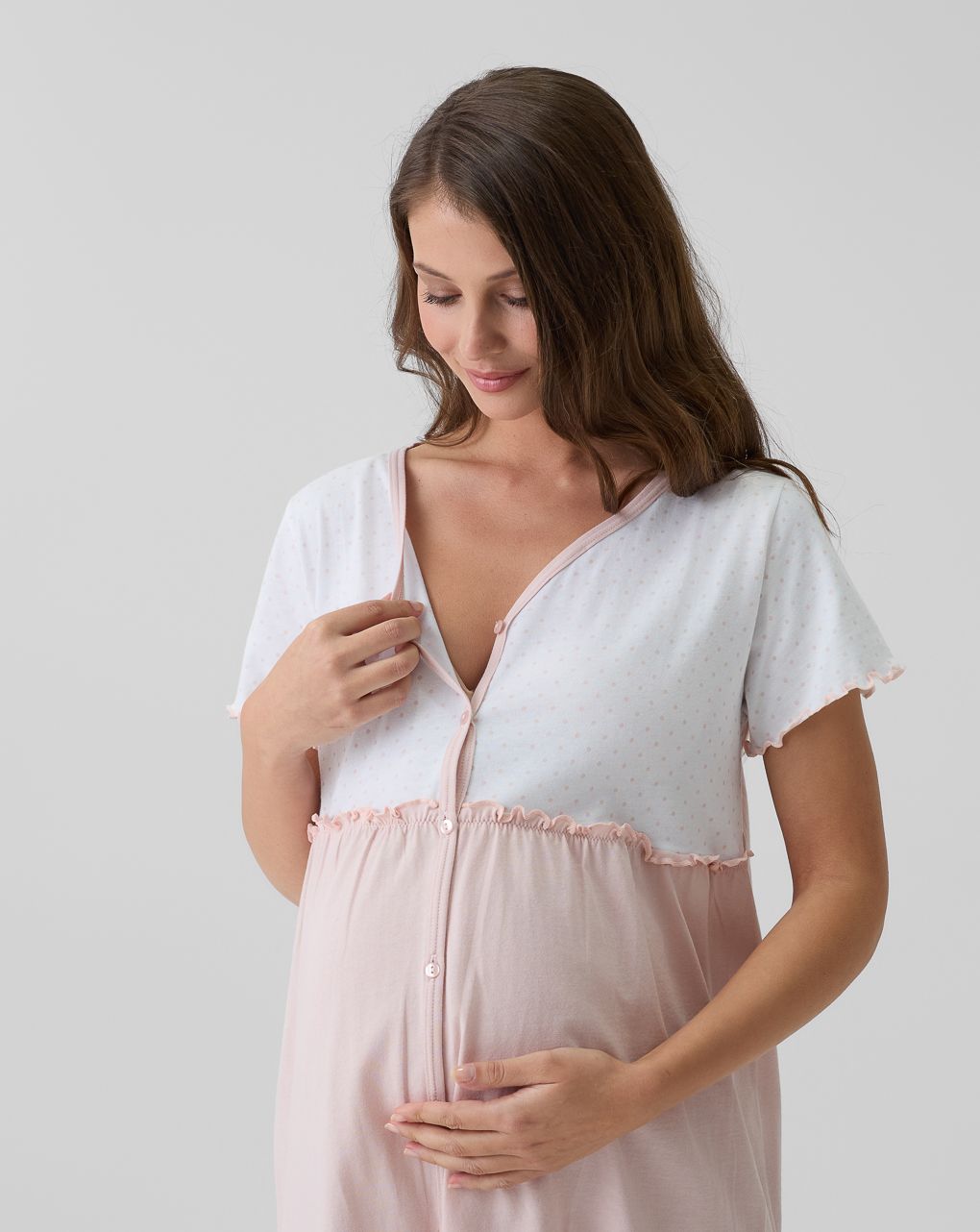 Camicia da notte preparto rosa/bianco