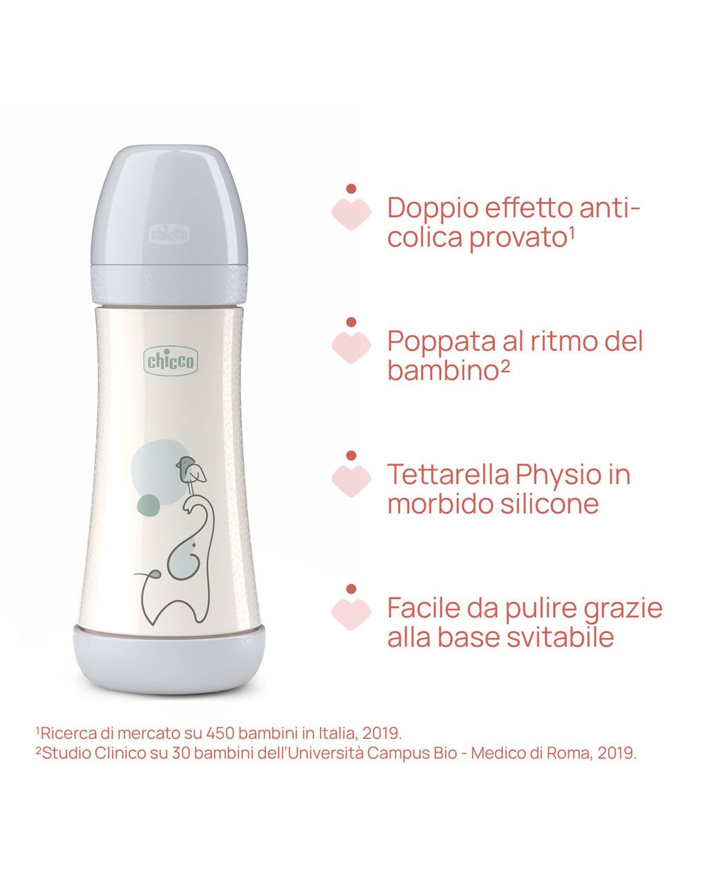 Biberon perfect5 neutro 300ml in silicone 3 fori - chicco