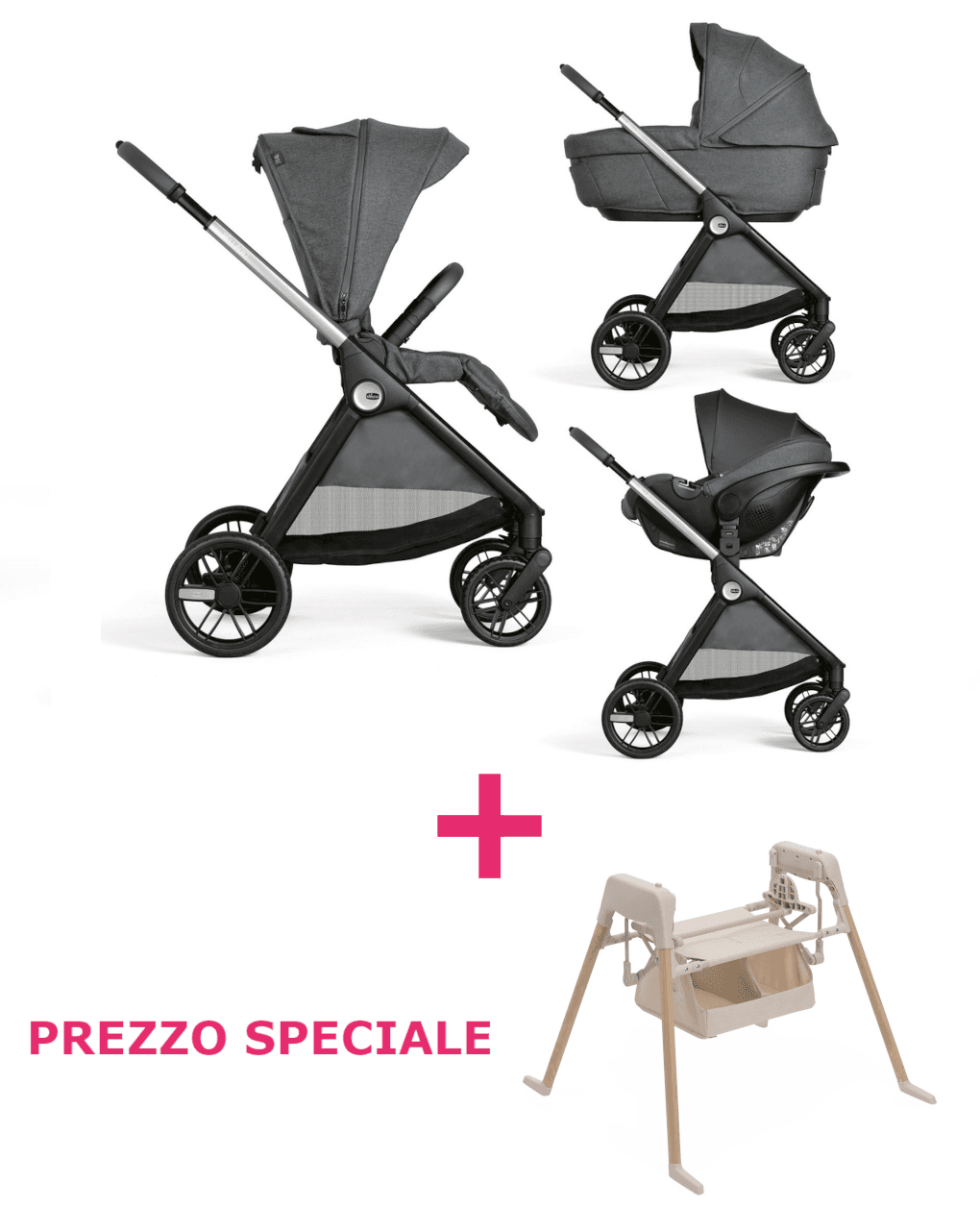 Trio bellagio 2 grand confort kory plus black satin + base e-lullaglide a un prezzo speciale