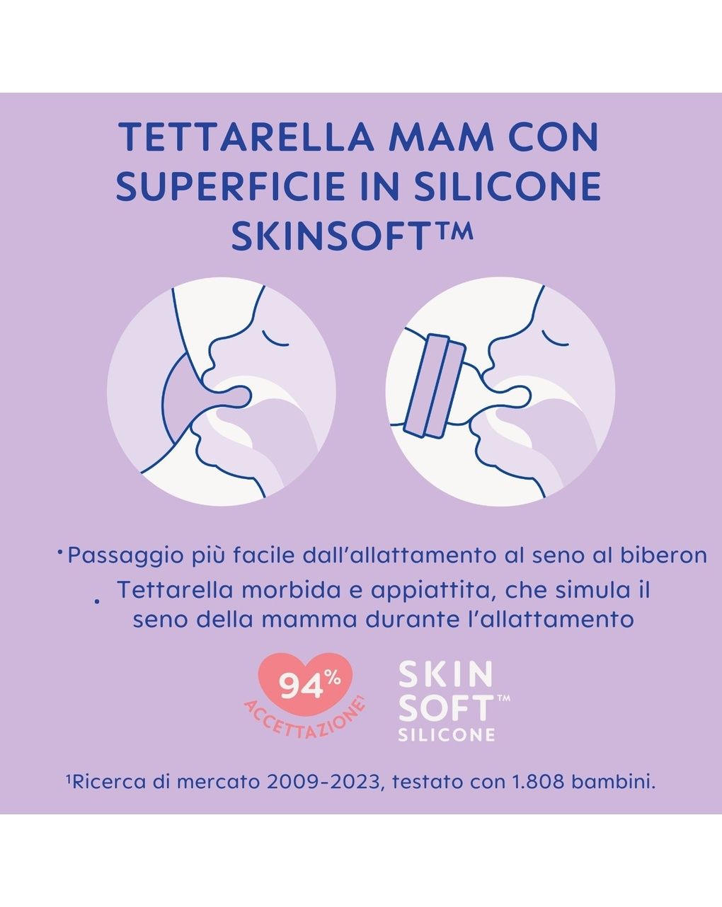 Mam biberon easy start 320 ml, biberon anticolica per allattamento misto, riduce le bolle d'aria e il rischio di coliche, lilla, 4+ mesi