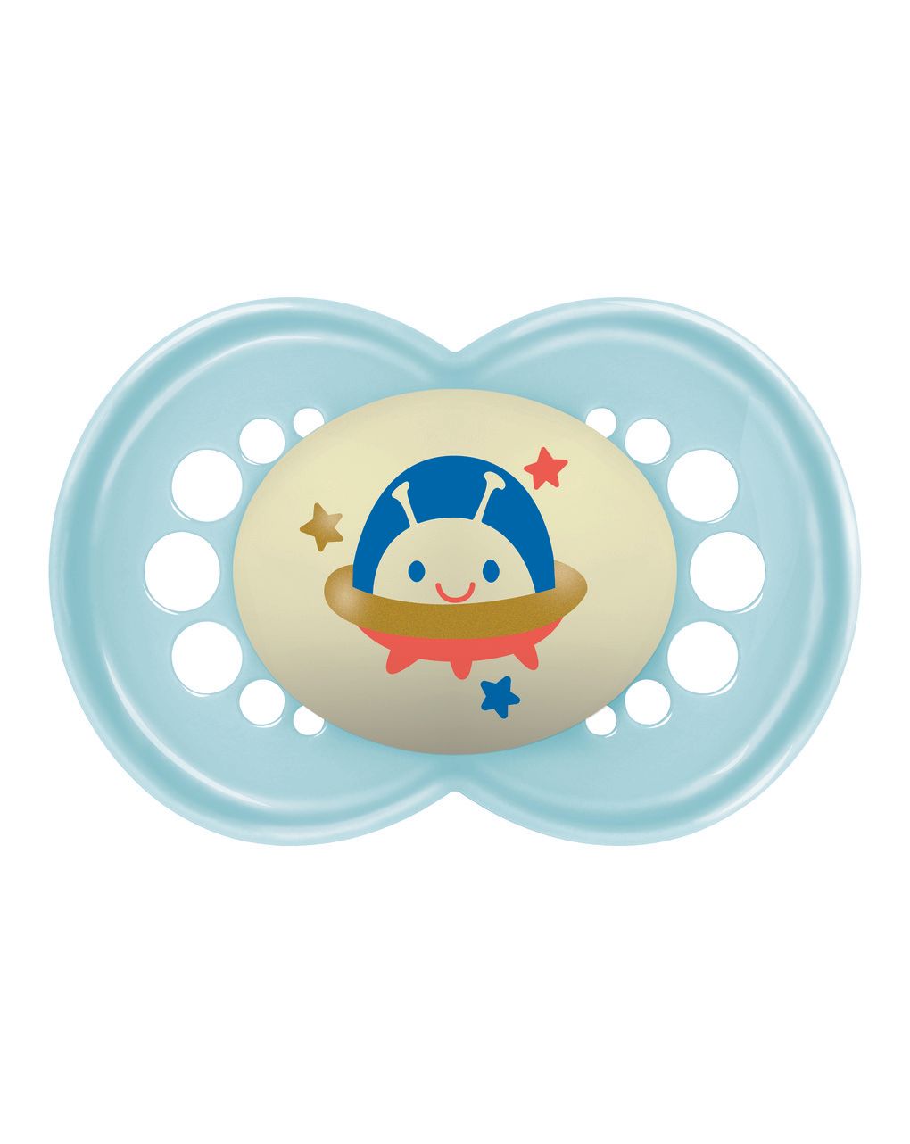 Mam original night succhietto 16+ mesi (set da 2), ciuccio mam 16 36 mesi silicone e ortodontico che si illumina al buio, azzurro/celeste