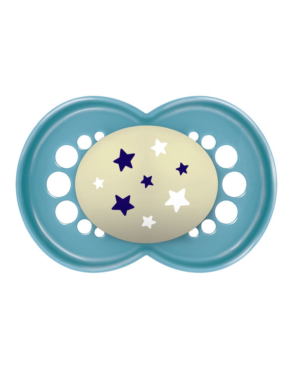 Mam original night succhietto 16+ mesi (set da 2), ciuccio mam 16 36 mesi silicone e ortodontico che si illumina al buio, azzurro/celeste
