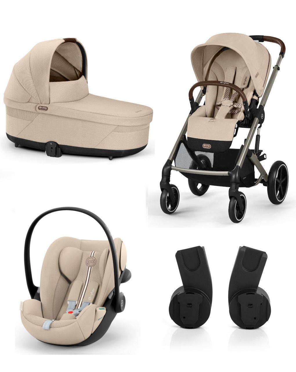 Trio balios s lux tpe almond beige con navicella cots e seggiolino cloud g3 plus almond beige + adatt. - cybex