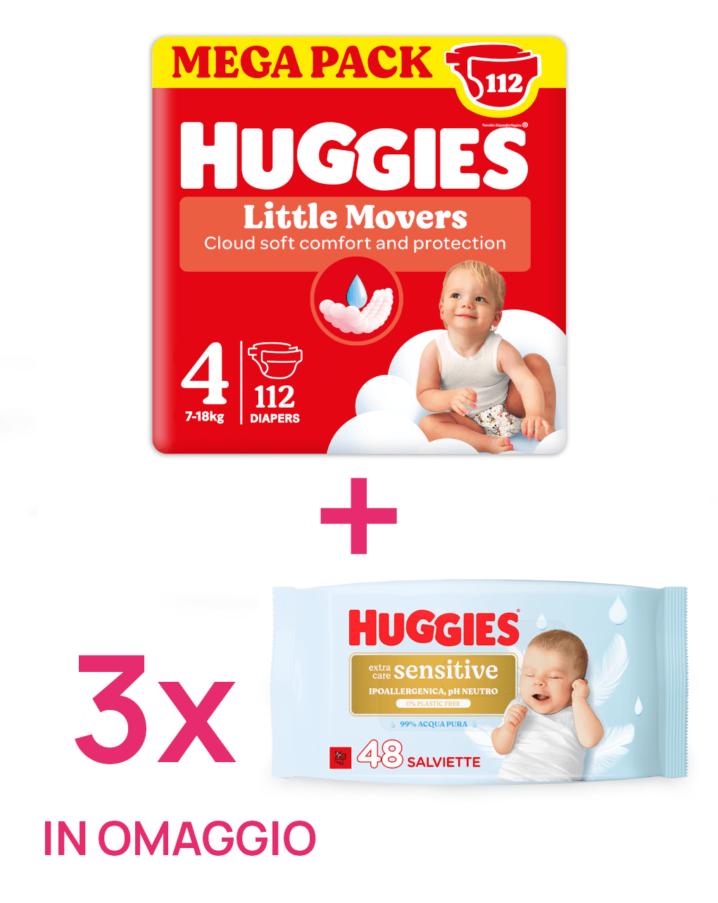 Pannolini little movers megapack tg.4 112 pezzi + 3 salviette extra care sensitive in omaggio