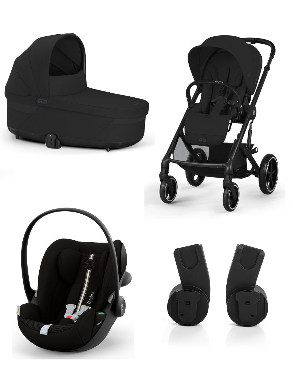 Trio balios s lux blk moon black con navicella cots e seggiolino cloud g3 plus moon black + adatt.