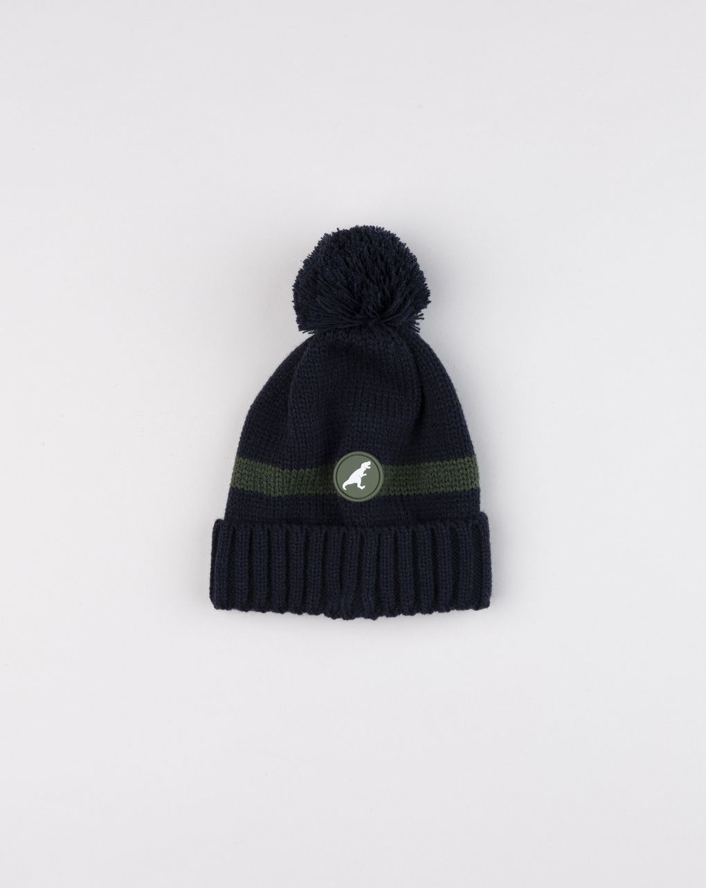 Berretto bambino con pon pon blu/verde t-rex