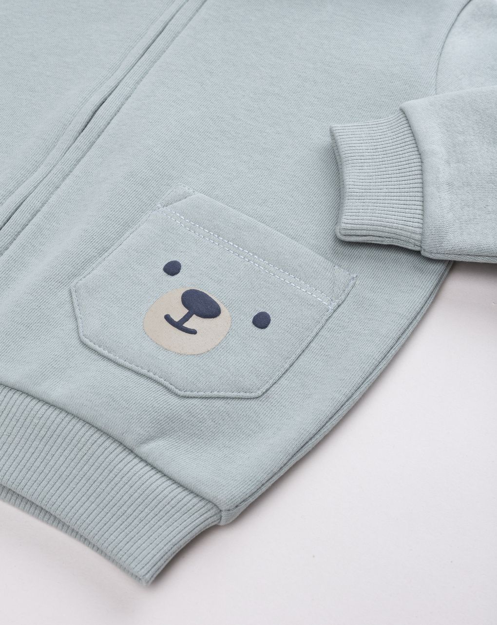 Felpa full zip bimbo verde con cappuccio e taschino