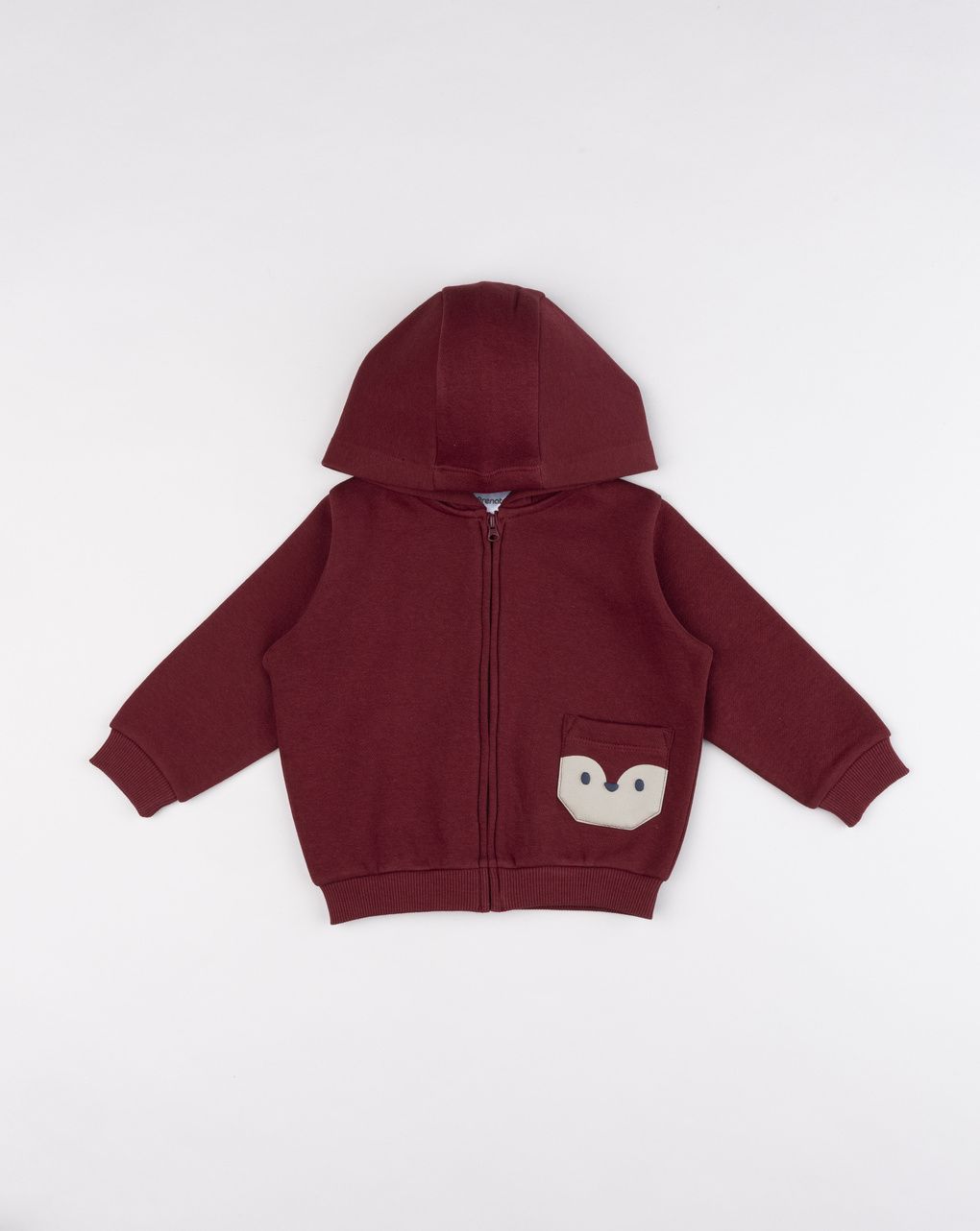 Felpa full zip bimbo bordeaux con cappuccio e taschino
